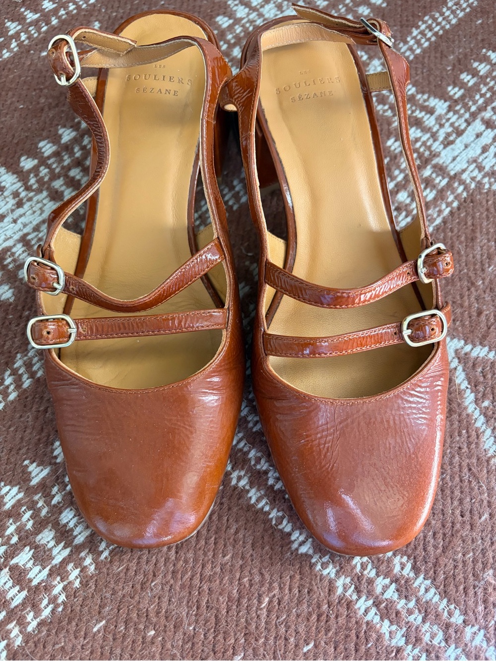 Sezane Paula babies strappy heels - brown cognac leather - size 39